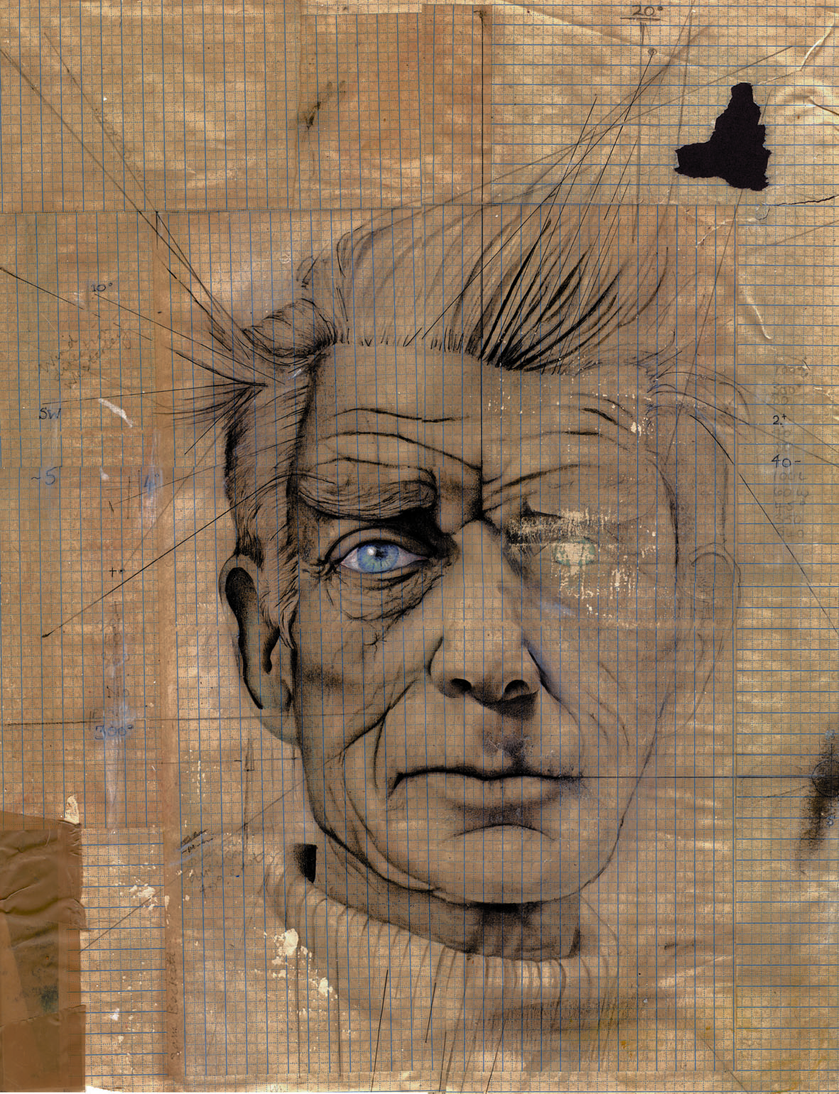 ‘Samual Beckett’ Watercolour and ink on graph paper